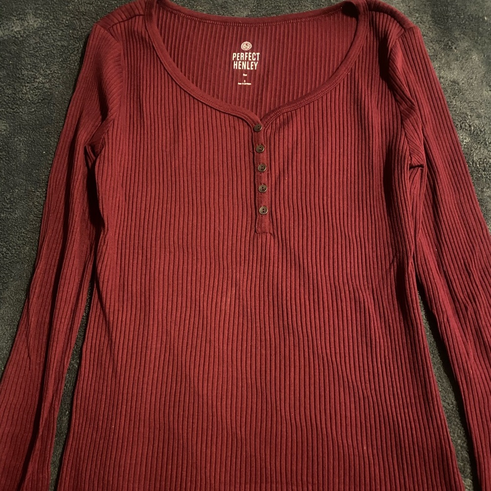 SO Women's Deep Red Ribbed Long Sleeve Top